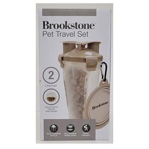 NIB BROOKSTONE PET TRAVEL SET FOOD WATER CONTAINER COLLAPSIBLE BOWL SET